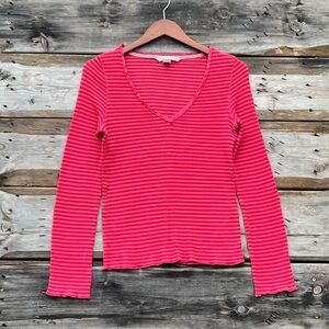 Victoria’s Secret Red Pink Cotton Lace V-Neck Pajama Top Size Large